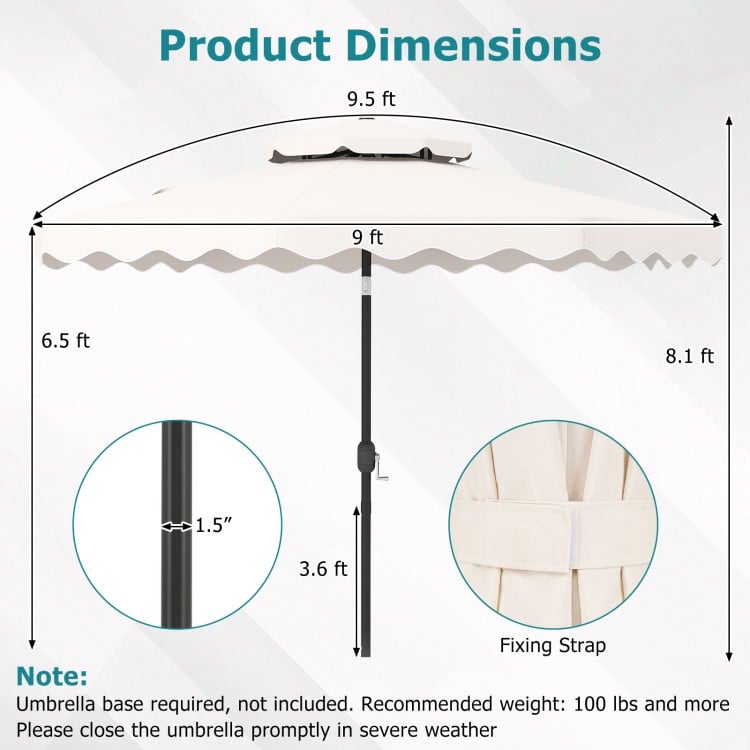 9 Feet Patio Umbrella with Push Button Tilt and Crank-Beige