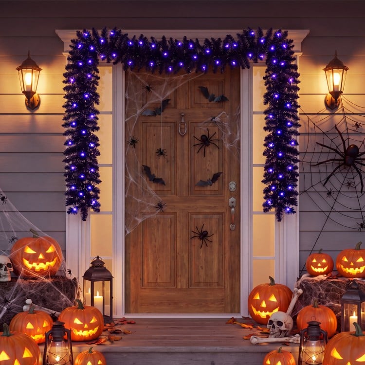 9 Feet Pre-lit Christmas Halloween Garland with 50 Purple LED Lights