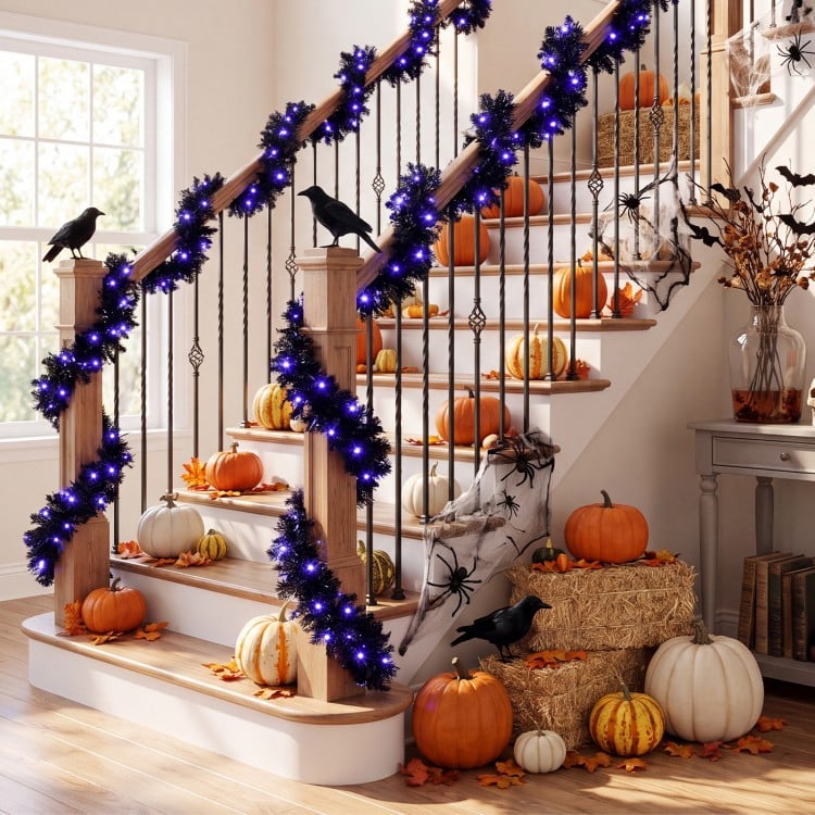 9 Feet Pre-lit Christmas Halloween Garland with 50 Purple LED Lights