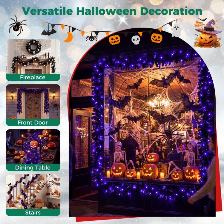 9 Feet Pre-lit Christmas Halloween Garland with 50 Purple LED Lights