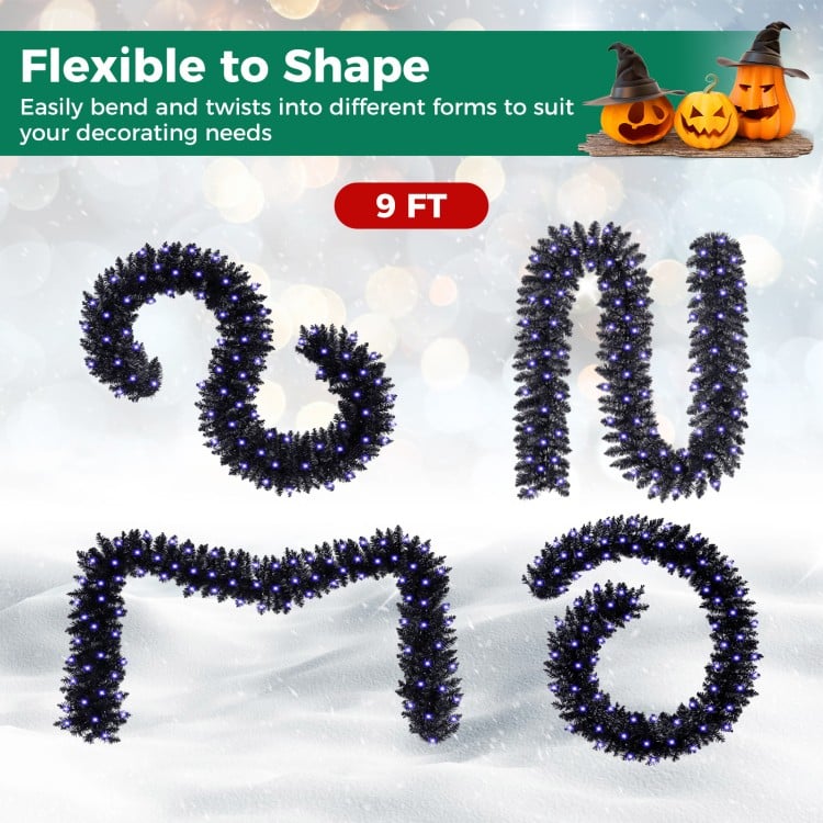 9 Feet Pre-lit Christmas Halloween Garland with 50 Purple LED Lights
