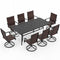 9-Piece Outdoor Dining Set for 8 with Umbrella Hole and 8 Chairs-Brown