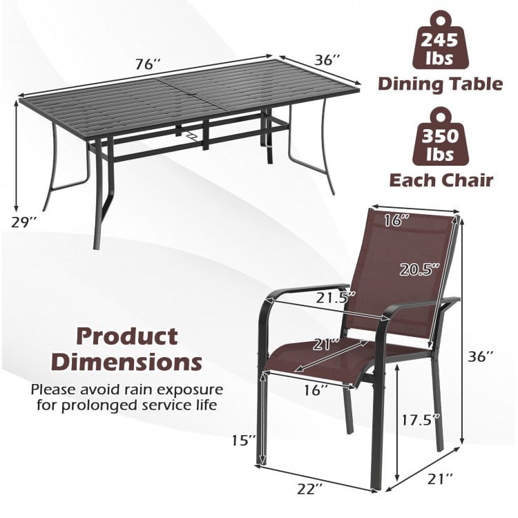 9 Pieces Patio Dining Set for 8 Outdoor Rectangular Table and Stackable Chairs-Brown