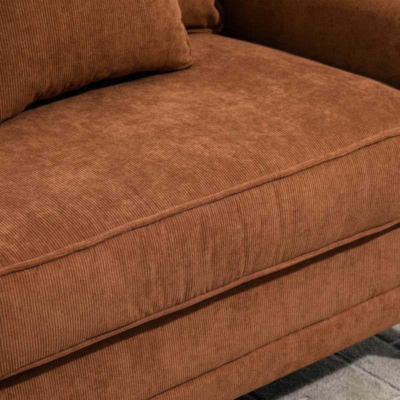 HOMCOM Modern Classic 3-Seater Sofa Corduroy Fabric Couch with Pine Wood Legs, Rolled Arms for Living Room, Brown