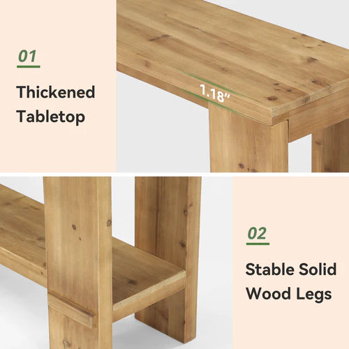 70.9" Solid Wood Console Table, 2-Tier Farmhouse Entryway Sofa Table for Hallway Natural Fir Wood