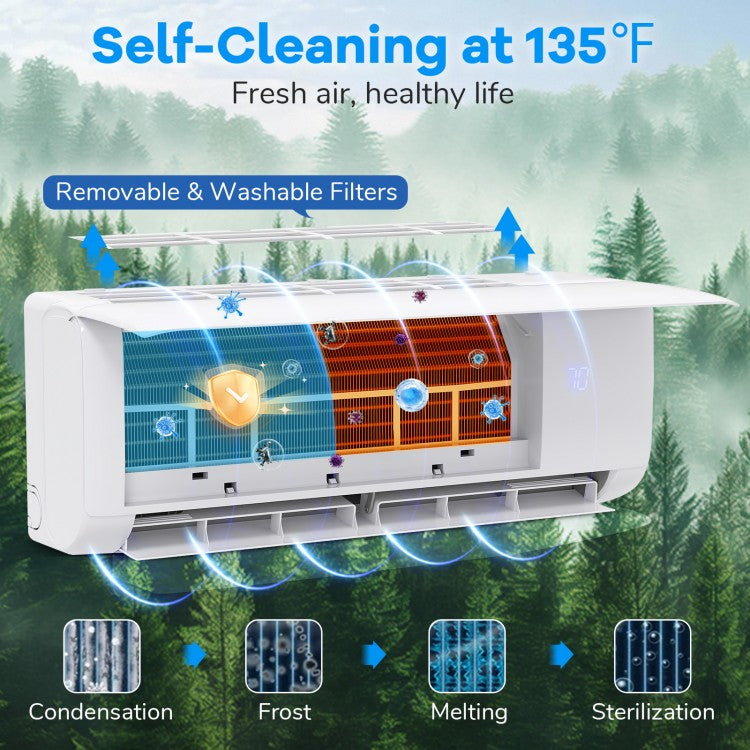 12000 BTU 22 SEER2 Mini Split AC: Rapid Cooling to 60°F / Heating to 90°F, Turbo Speed for 750 Sq.Ft