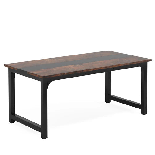 Conference Table 70.86" Rectangular Meeting Table Computer Desk for Office Training Room with Metal Frame Scratch Resistant Rustic Brown & Black