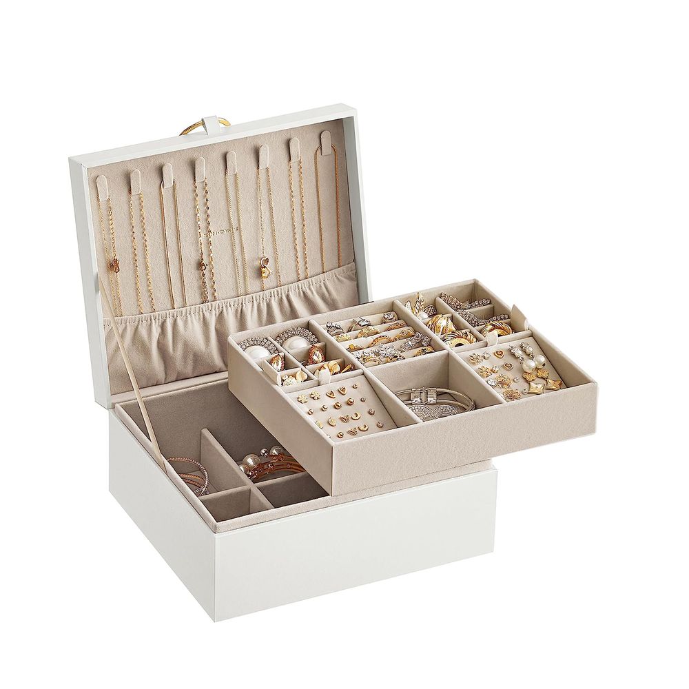 SONGMICS 2-Layer Jewelry Box with Handle and Removable Jewelry Tray 