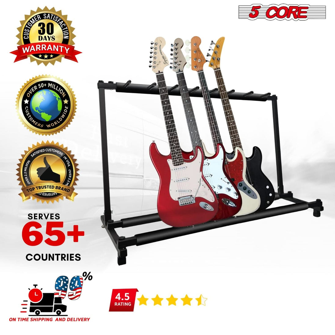 5 Core Multi Guitar Rack Stand Floor 7 Slot Adjustable Flying V Guitars Holder