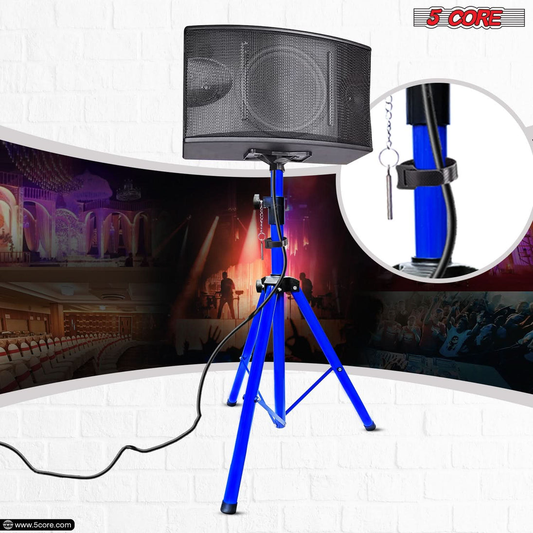 5Core Adjustable Speaker Stand – 72-Inch Tall Tripod DJ Pole Mount for Studio Monitors (Blue)