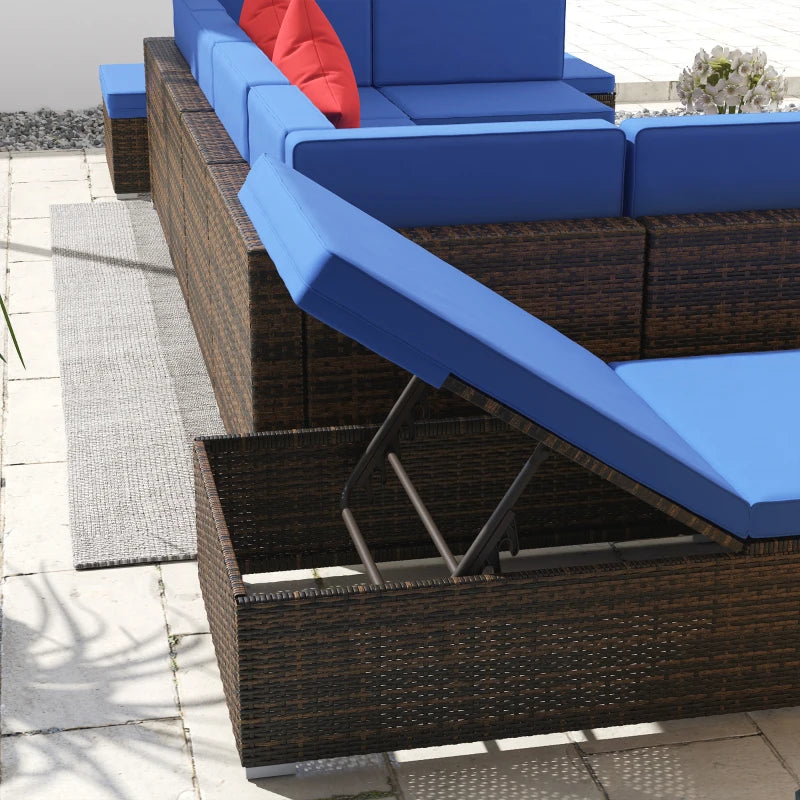 Outsunny 9 Pieces Wicker Patio Furniture Set with Cushion, Navy Blue