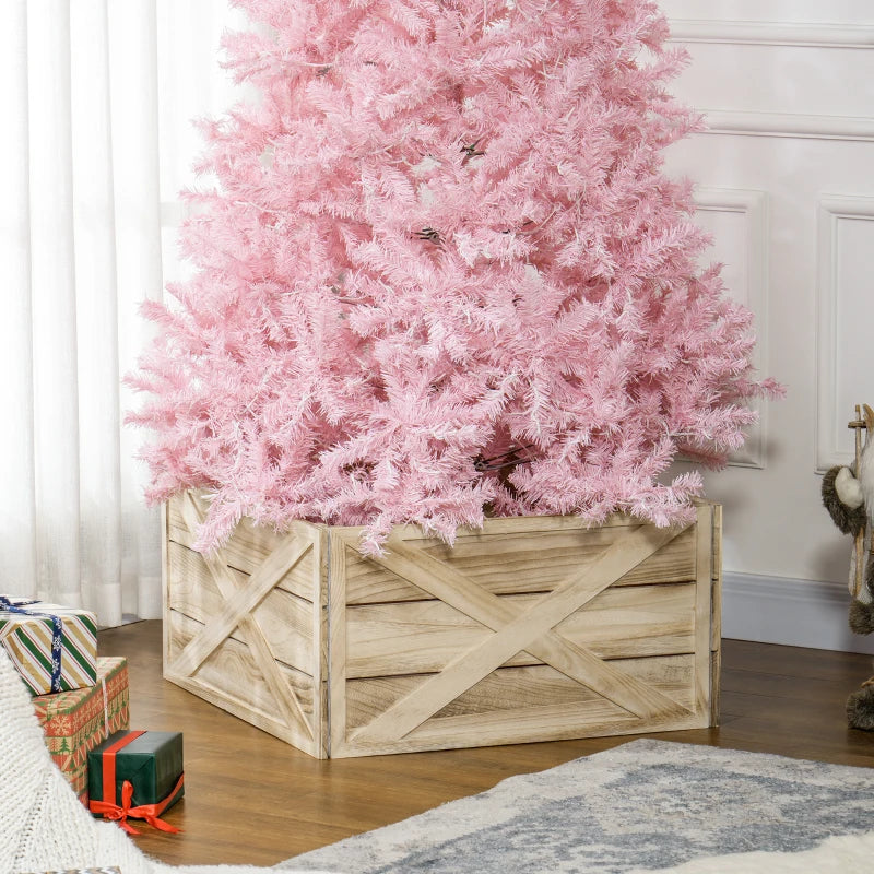 HOMCOM 28" Farmhouse Wooden Christmas Tree Base Cover – Rustic Tree Collar Box with Light Distressed Wood Finish for Holiday Decoration 