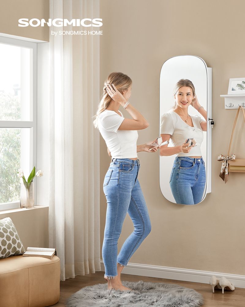 SONGMICS Wall Mounted Jewelry Organizer with Mirror 