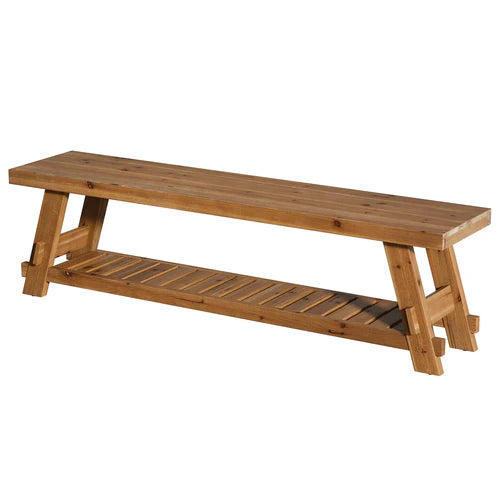 63" Solid Wood Shoe Bench 2-Tier Entryway Bench with Storage Shelf Heavy Duty Seating for Hallway Living Room Rustic Brown