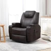 HOMCOM Massage Recliner Chair for Living Room with 8 Vibration Points, PU Leather Swivel Rocker Manual Reclining Chair with Cup Holders, Brown 