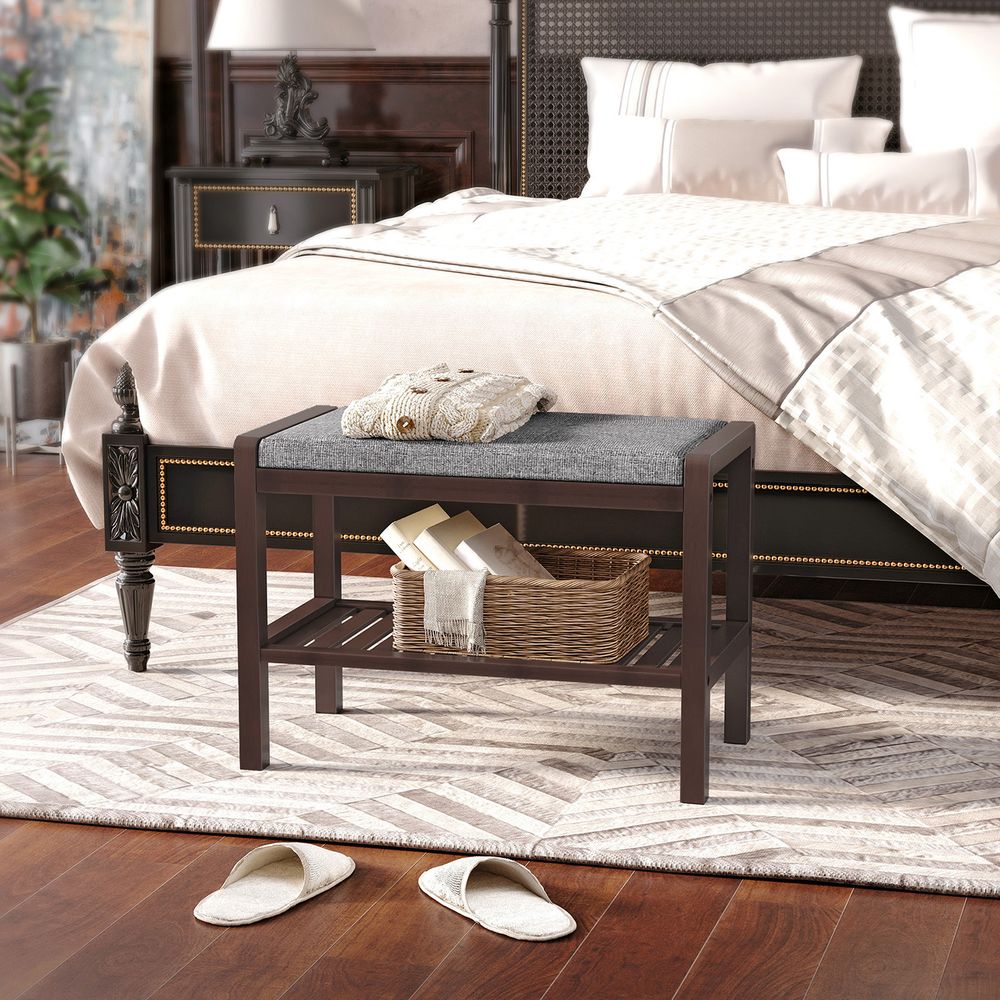 SONGMICS Shoe Rack Bench with Cushion Upholstered Padded Seat 