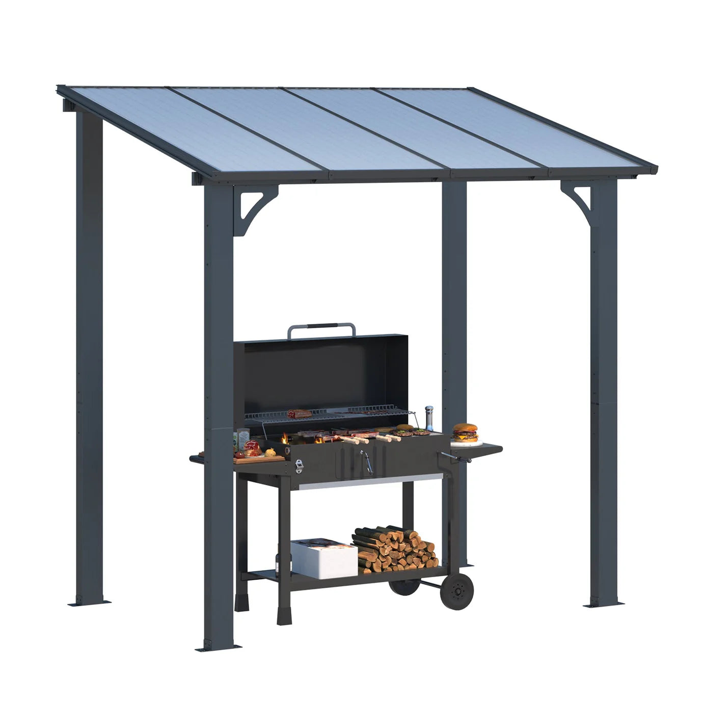 AECOJOY 8' x 5' Wall-Mounted Gazebo Pergola – Hardtop Polycarbonate Roof Patio Cover