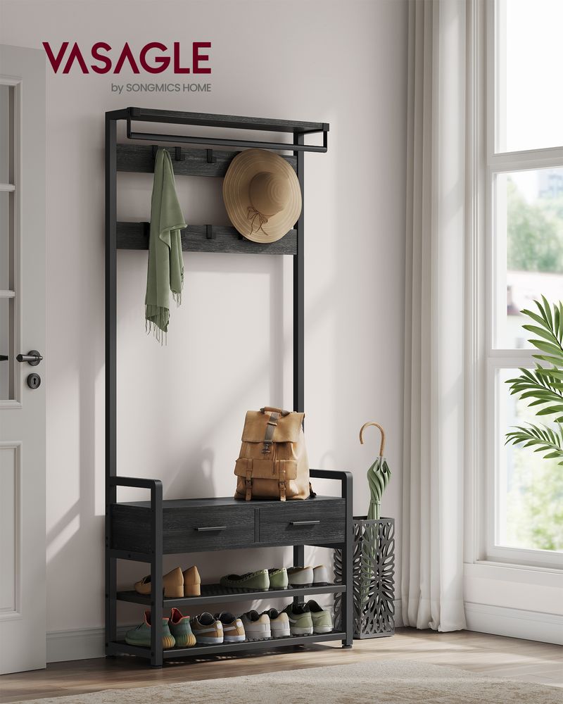 VASAGLE Hall Tree with Bench and Shoe Storage 