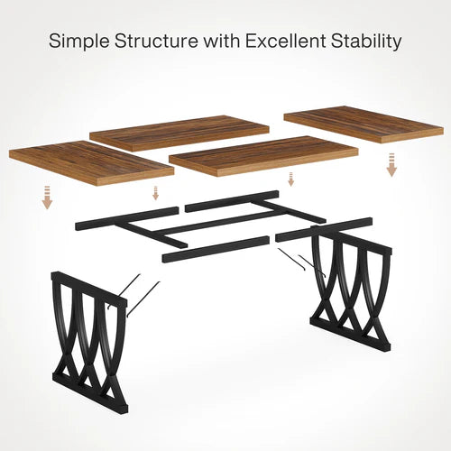 70.8" Dining Table, Rectangular Kitchen Table for 6–8 People with Trestle Base, Industrial Wood Dining Table Brown & White