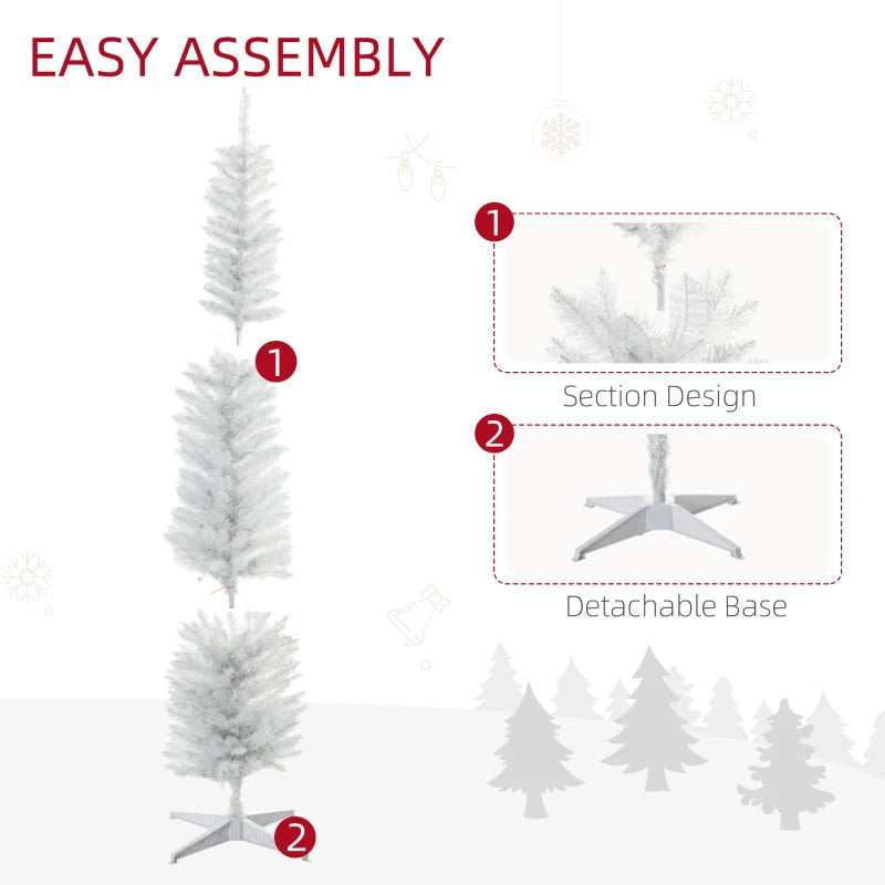 HOMCOM 6ft Pre-Lit Pencil Artificial Christmas Tree – Colourful Surface Tips with Colourful LED Lights, White 