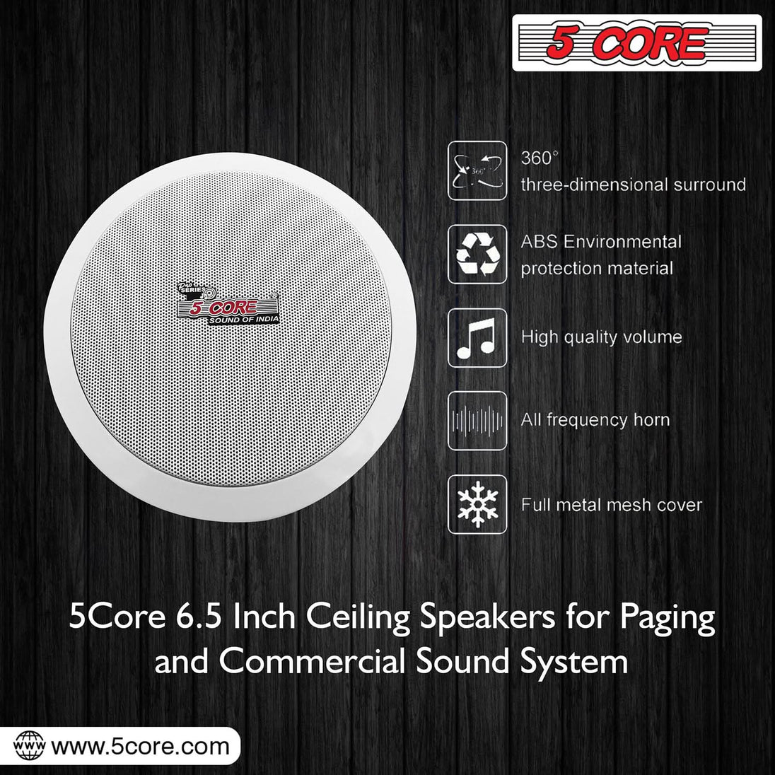 5Core Ceiling Speaker 6.5 Inch In Wall 2 Way Home Audio Mount 60W Sound System