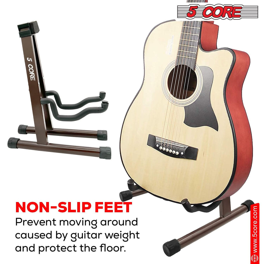 5Core Guitar Stand Floor A Frame Electric Acoustic Bass Soporte Para Guitarra BROWN