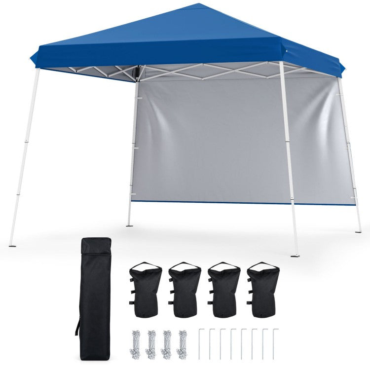 9 ft x 9 ft Pop Up Canopy Tent with Sidewall, Carry Bag, Sandbags & Ground Stakes