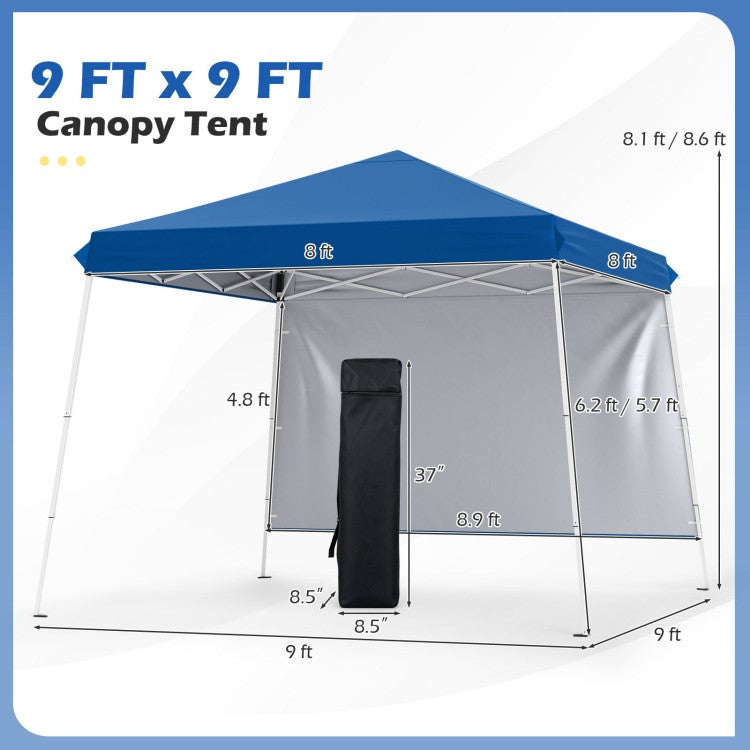 9 ft x 9 ft Pop Up Canopy Tent with Sidewall, Carry Bag, Sandbags & Ground Stakes