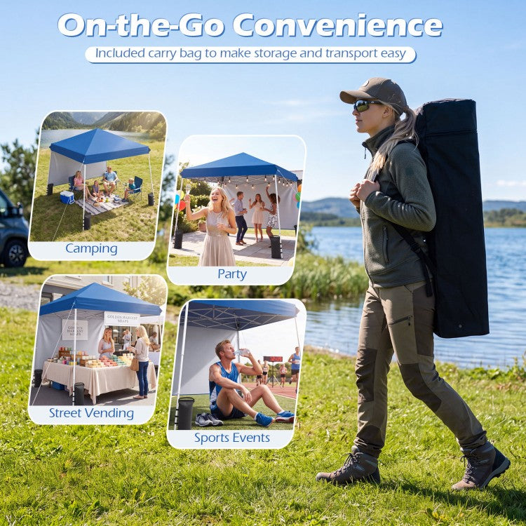 9 ft x 9 ft Pop Up Canopy Tent with Sidewall, Carry Bag, Sandbags & Ground Stakes