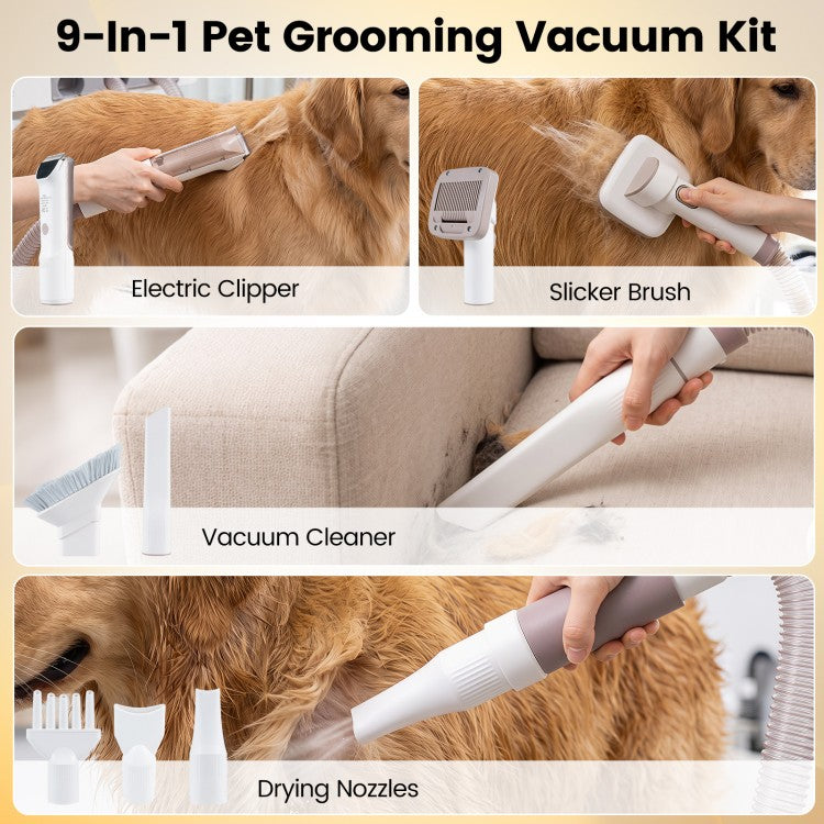 9-in-1 Pet Grooming Vacuum Kit with Dog Clippers, Dryer & Deshedding Tools for Dogs & Cats