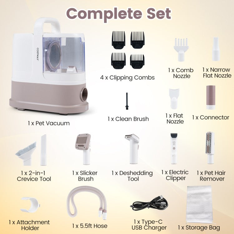 9-in-1 Pet Grooming Vacuum Kit with Dog Clippers, Dryer & Deshedding Tools for Dogs & Cats