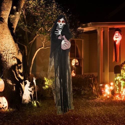HOMCOM 4.3 Outdoor Halloween Decoration Animatronic Guitar-playing Grim Reaper, Sound And Motion Activated Animated Prop With Light Up Eyes  Guitar Music 