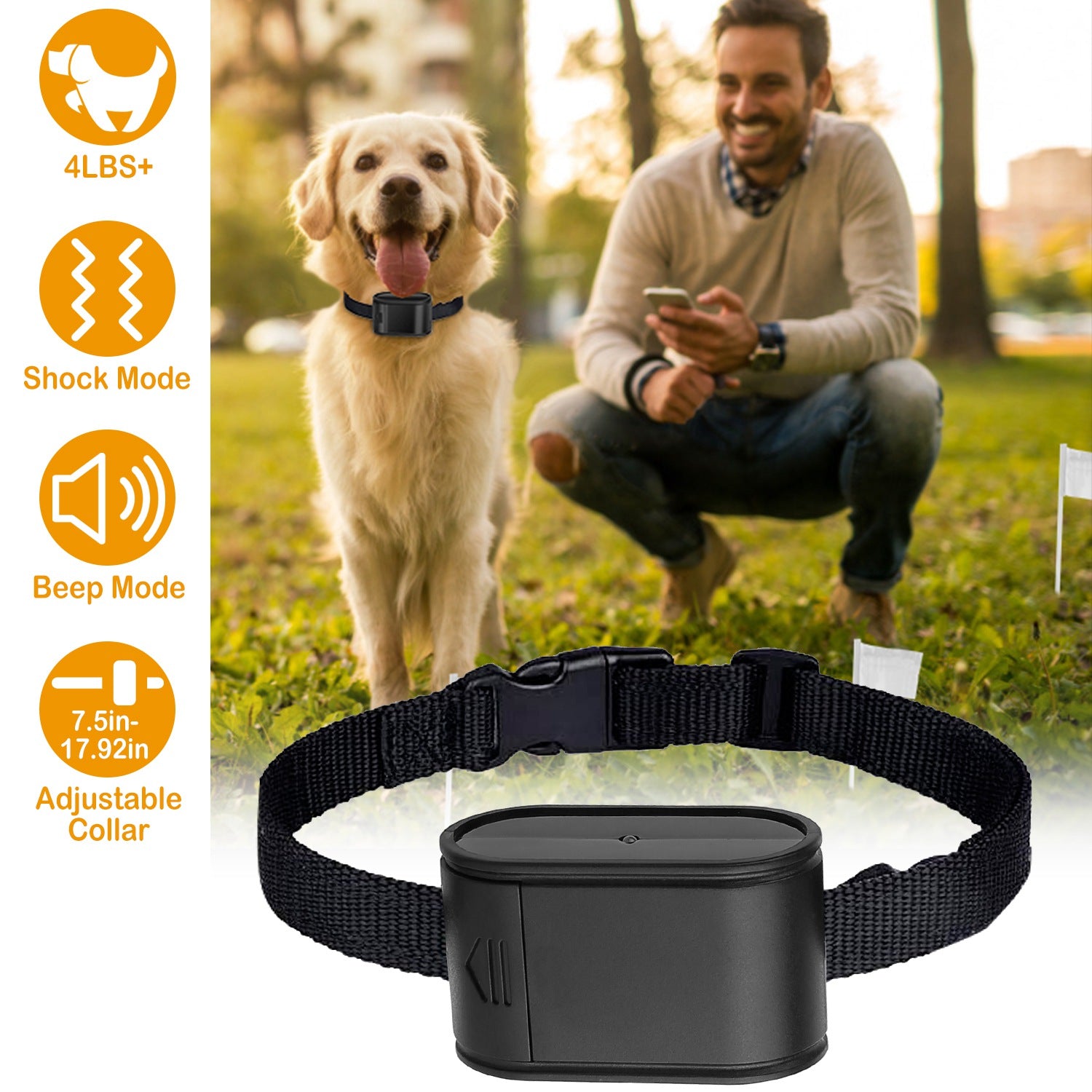 Electric Dog Collar Receiver Anti-Bark Dog Deterrent Training Collar with Beep Shock Modes for Dog Fence System