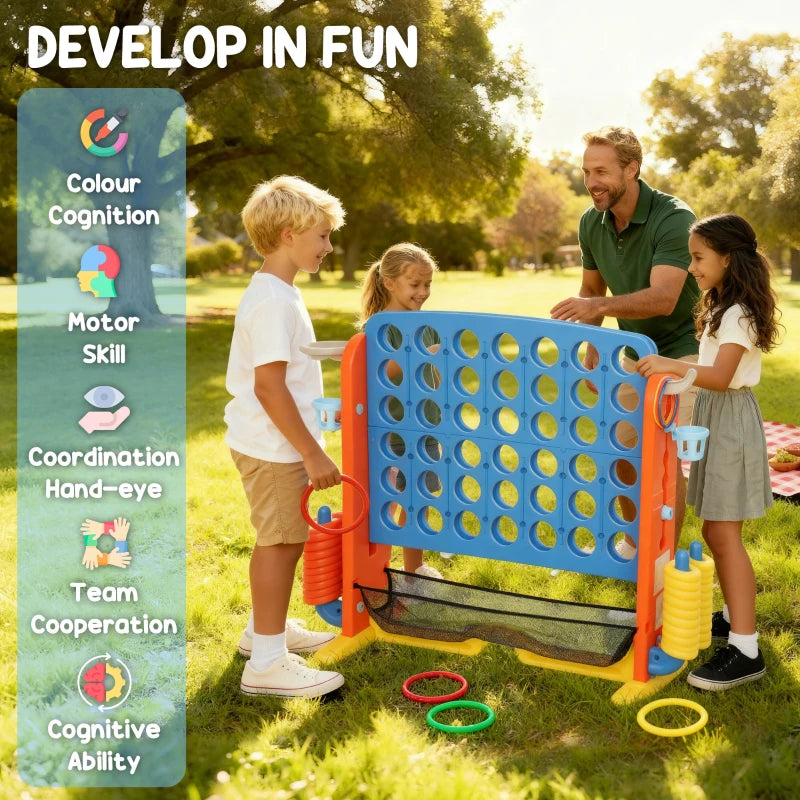 Qaba 4 in 1 Kids Jumbo Connect 4 Game Set with Basketball, Ring Toss, Golf, for Kids, Family, Indoor & Outdoor