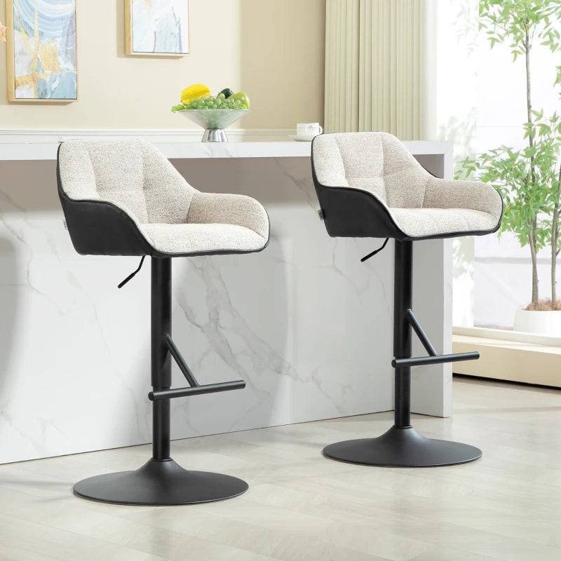 Bar Stools Set of 2, Swivel Counter Height Barstools with Back, Footrest, Armrests, Adjustable Height, Light Grey