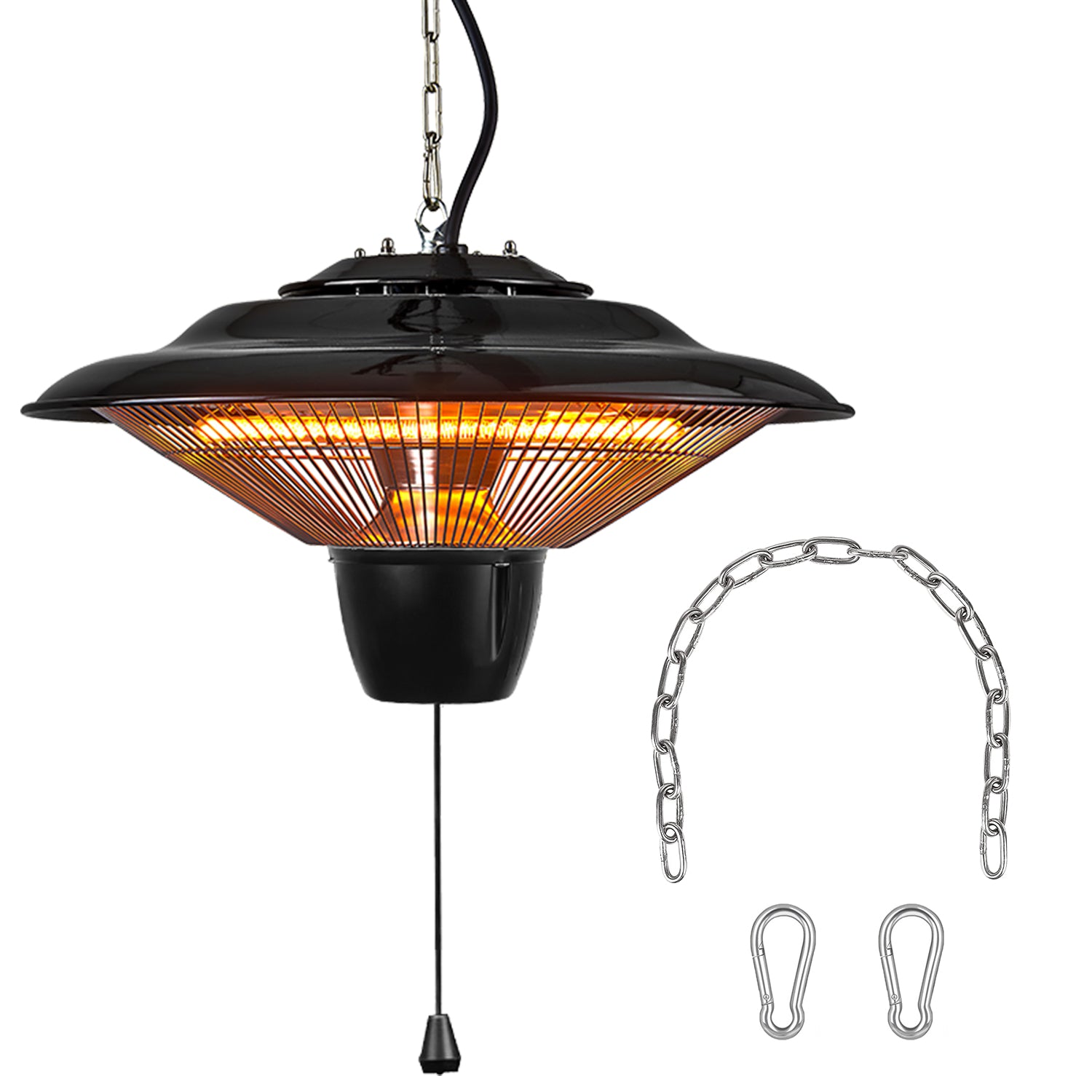 1500W Outdoor Hanging Patio Heater Ultra-Quiet Electric Heating Lamp IP23 Waterproof 2 Heating Levels Overheating Protection Ceiling Mounted Outdoor H 