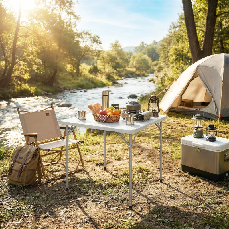 Folding Picnic Table Heavy Duty Camping Table 34" x 34", Indoor Outdoor Use for Picnic, Beach, BBQ, White