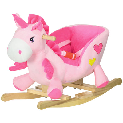 Qaba Rocking Unicorn for Babies - Ride On Horse with Songs, Toddler Rocker with Safety Belt, 1.5-3 Years, Pink 