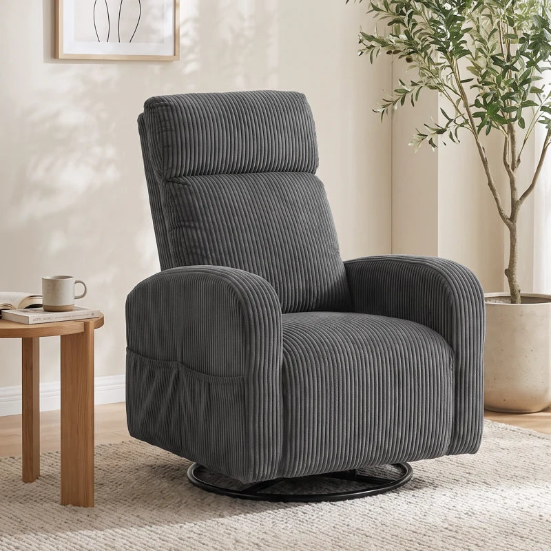 360° Swivel Accent Chair, Modern Armchair with Thick Cushion & Corduroy Upholstery – Dark Grey