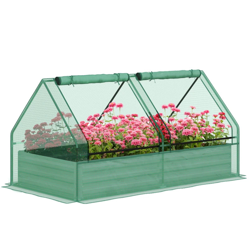 6' x 3' Metal Planter Box with Cover, Raised Garden Bed with Mini Greenhouse for Herbs, Vegetables, Green and Dark Grey