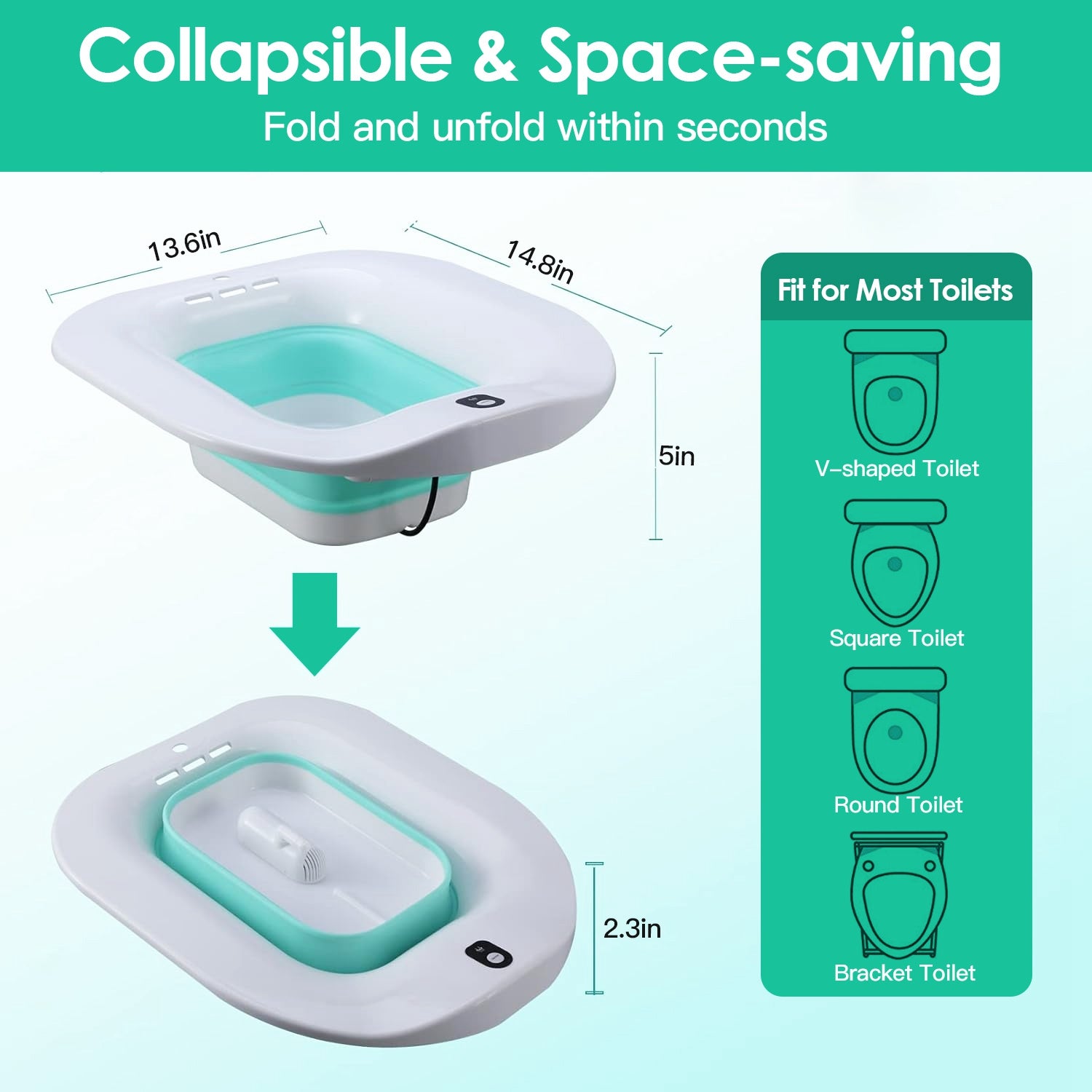 Foldable Postpartum Care Basin Sitz Toilet Seat Bidet Basin Battery Powered Toilet Bidet for Pregnant Postpartum Hemorrhoid Elderly Care 1400ML/47Oz