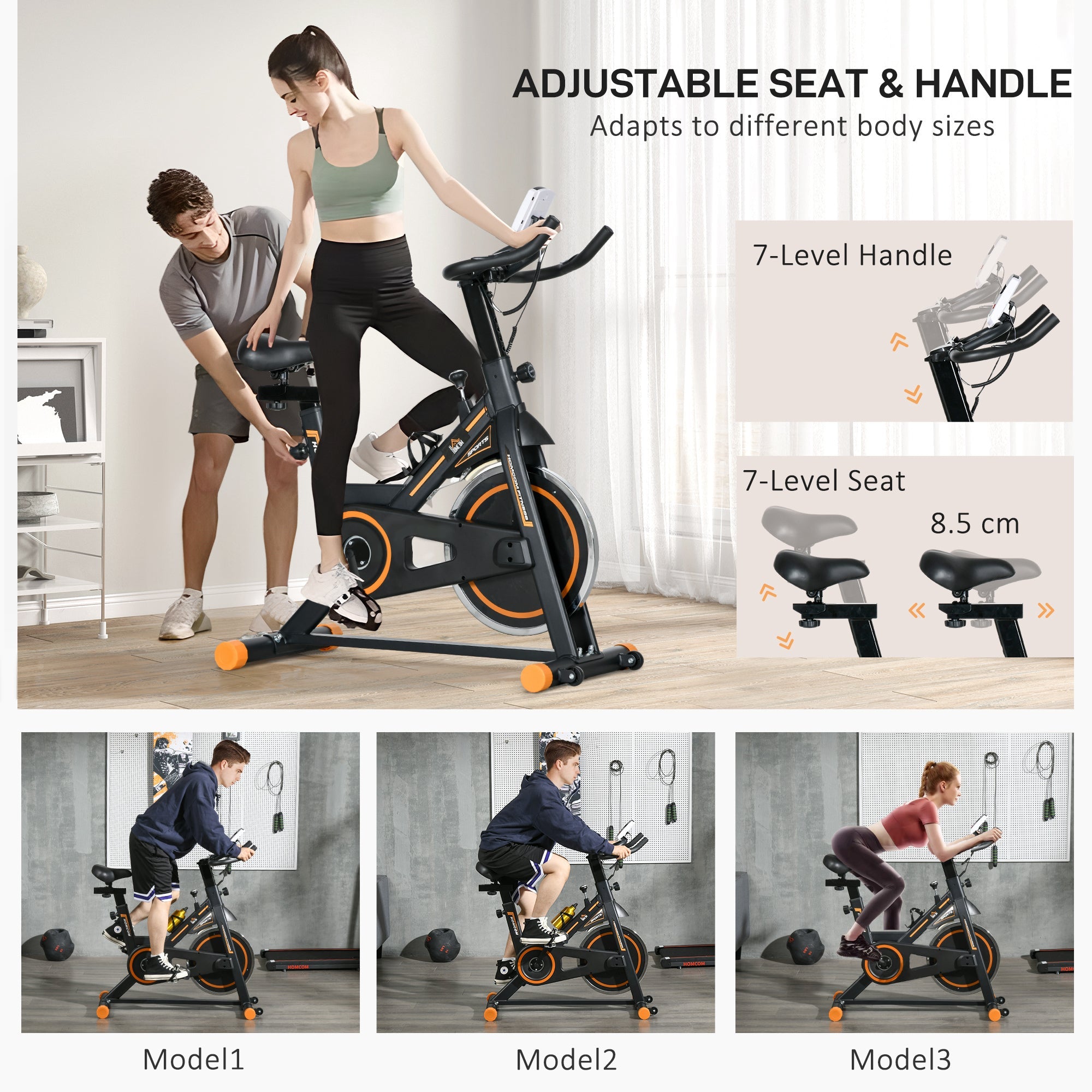 Soozier Upright Stationary Exercise Bike, Cardio Workout Training Bicycle w/ Adjustable Resistance LCD Monitor, Orange 