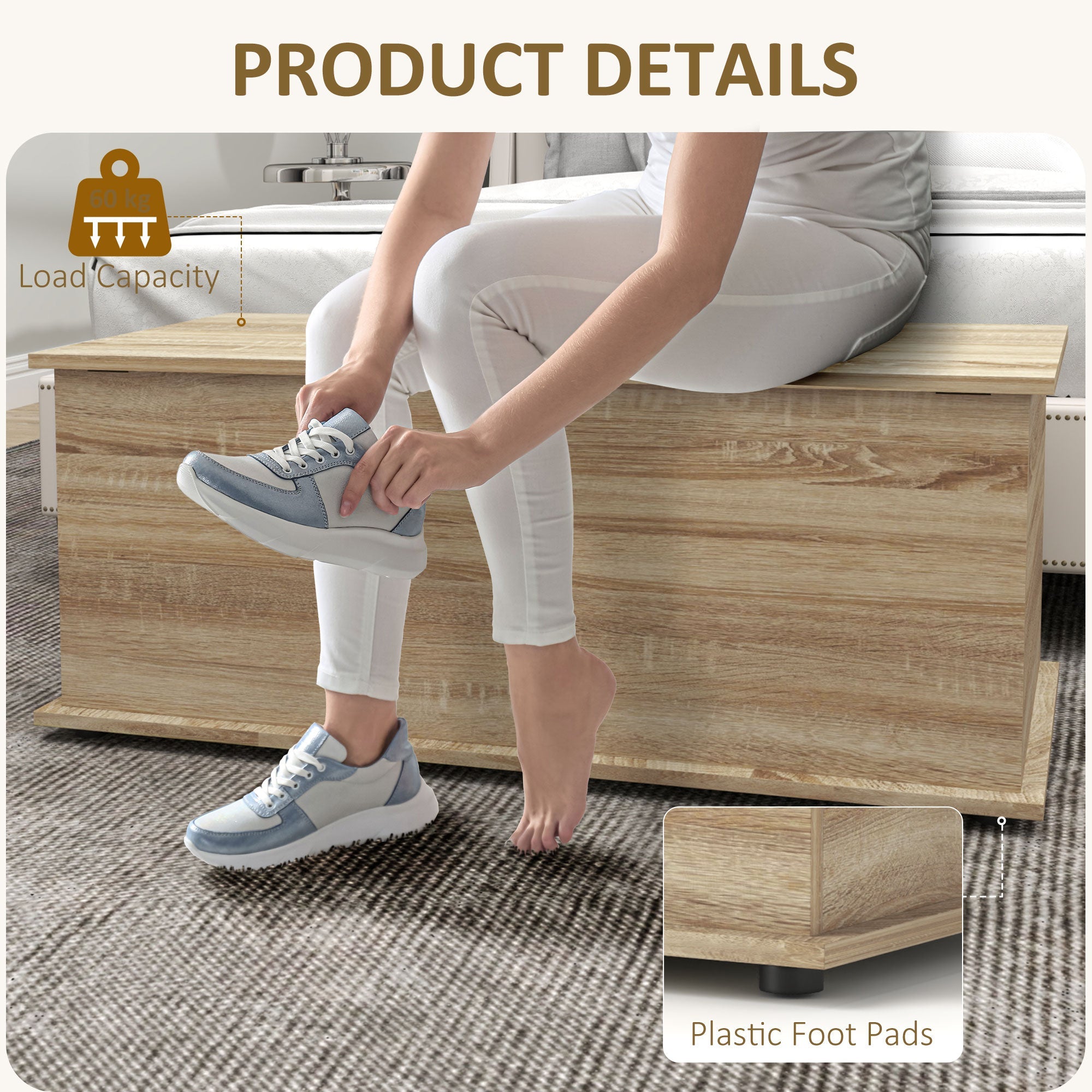 HOMCOM 39.5" Storage Chest with 2 Safety Hinges, Storage Box Organizer with Flip-Top Lid, Entryway Storage Bench, Oak 