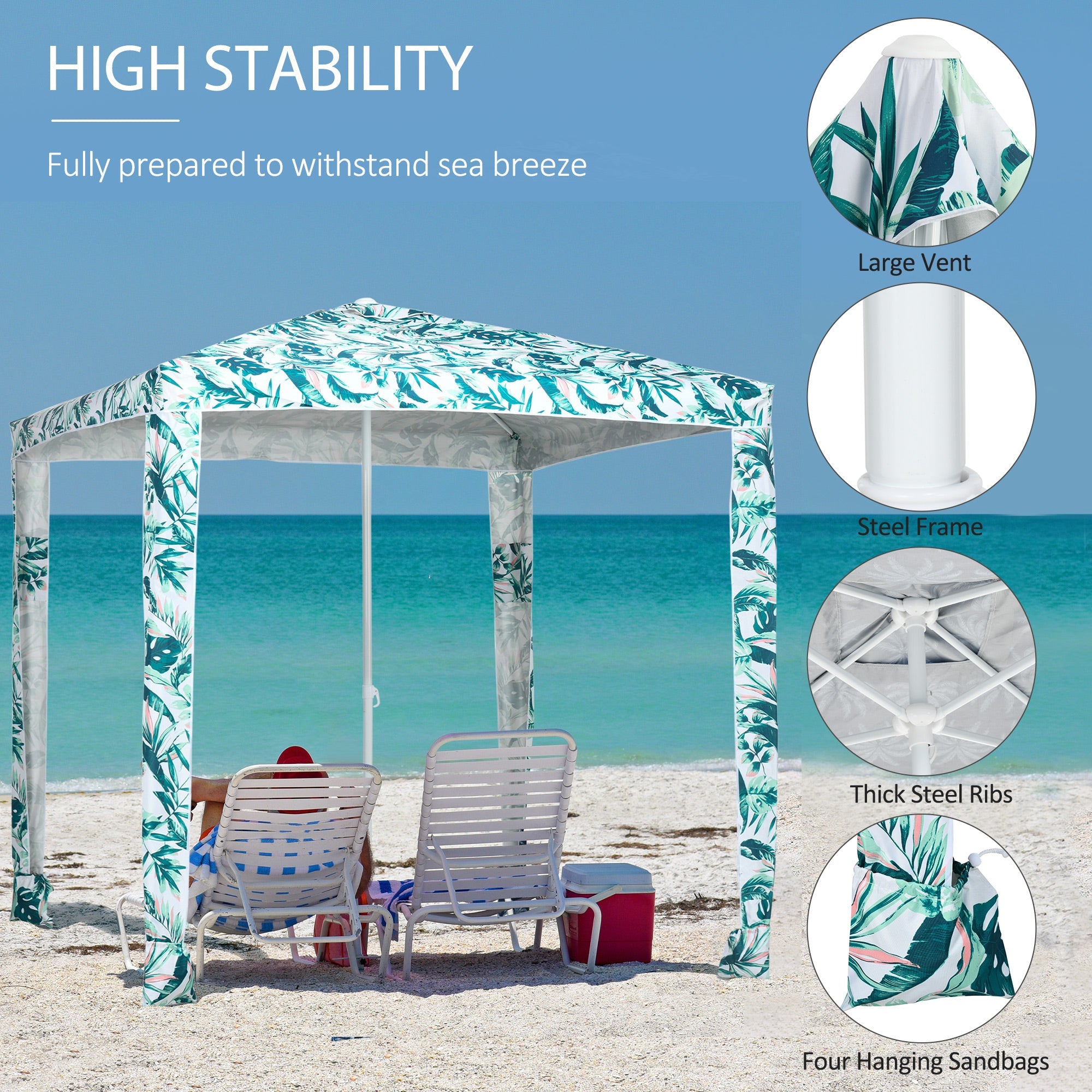Outsunny Beach Umbrella, 6.5' Easy-Assembly Sun-Shade Shelter with Sandbags and Carry Bag, Cool UV50+, Green 