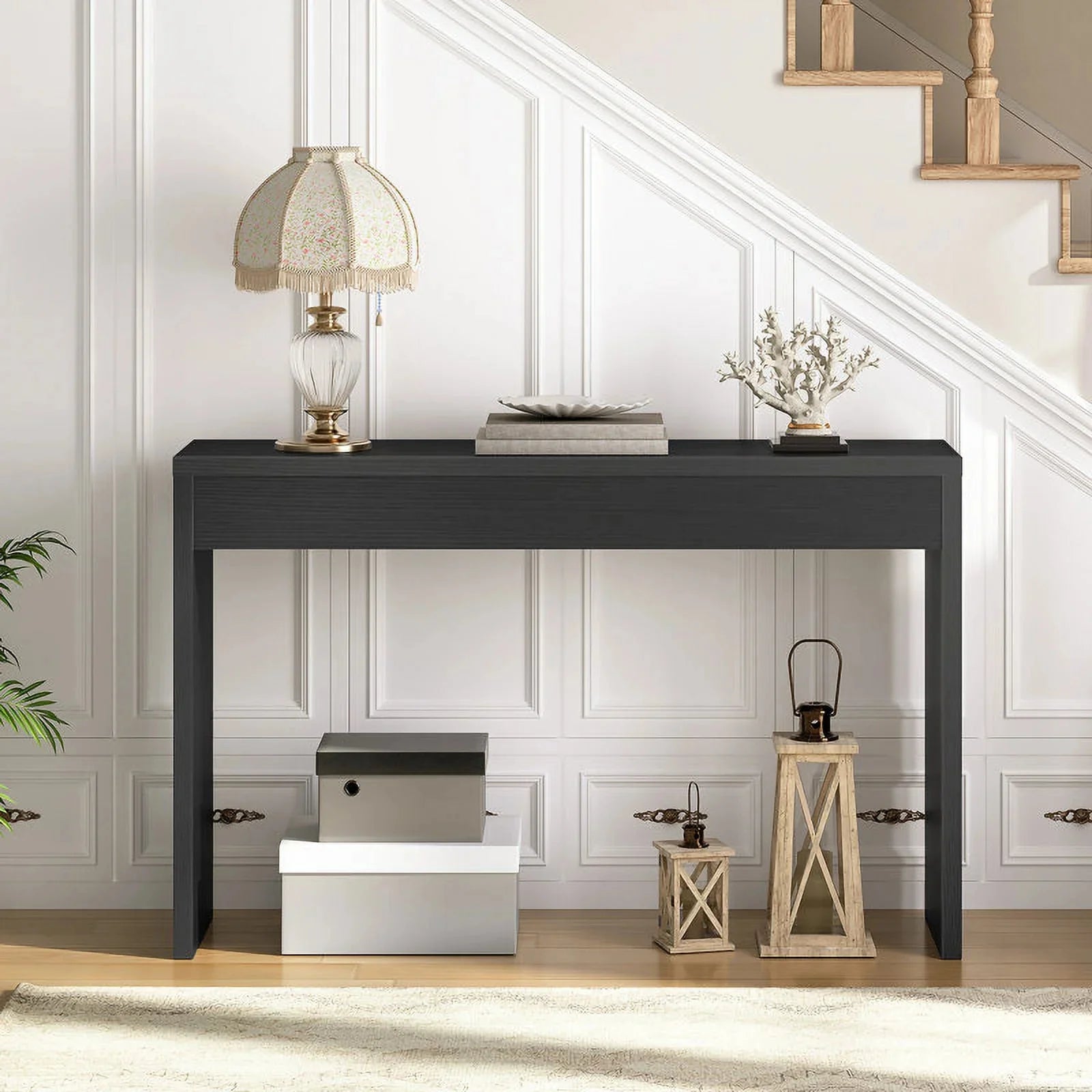 HOOBRO 47.2-Inch Console Table with Open Storage Shelf, Modern Entryway Sofa Table, Black