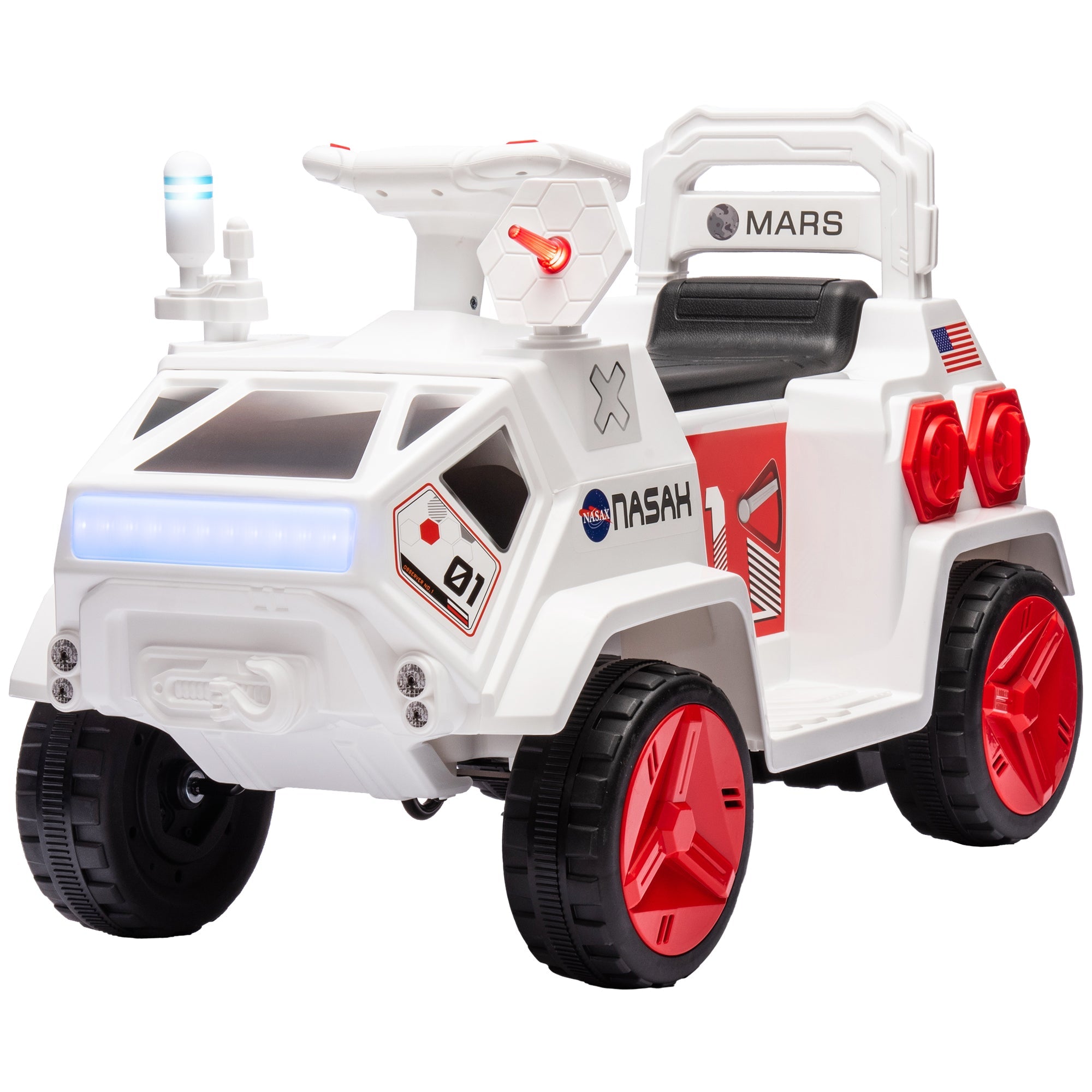 Qaba 6V Mars Rover Ride On Car for Kids Sounds Lights MP3 Player Electric Toy Vehicle Riding Experience Ages 3-5 White 