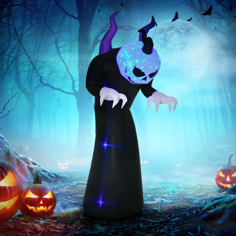 Outsunny 7ft Inflatable Halloween Ghost with Horns – LED Blow-Up Yard Display with Flame Effect 