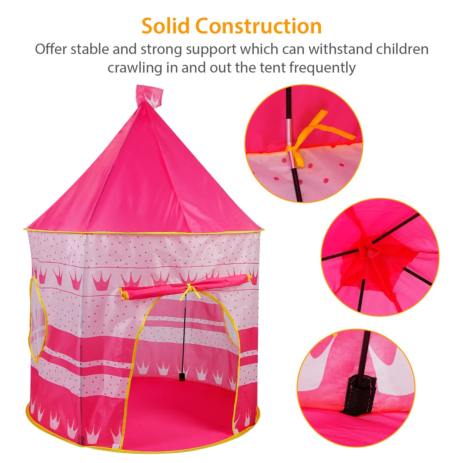 Kids Play Tent Foldable Pop Up Children Play Tent Portable Baby Play House Castle W/ Carry Bag Indoor Outdoor Use