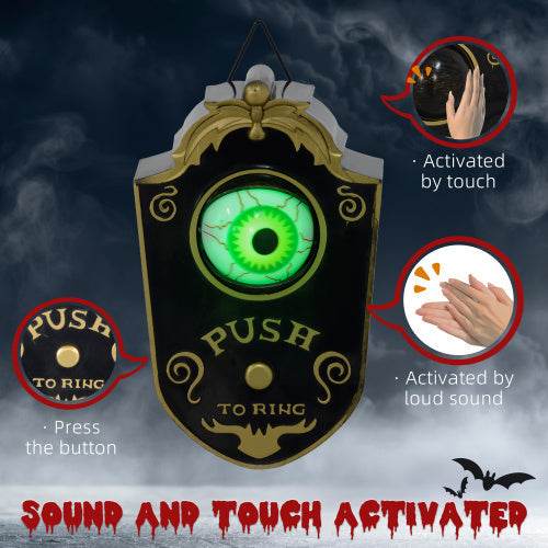HOMCOM 7.1 Halloween Decoration, Animatronic Doorbell With Simulation Light-up Eyeball, Sound And Motion Activated Animated Prop W  Piercing Doorbell Sound 