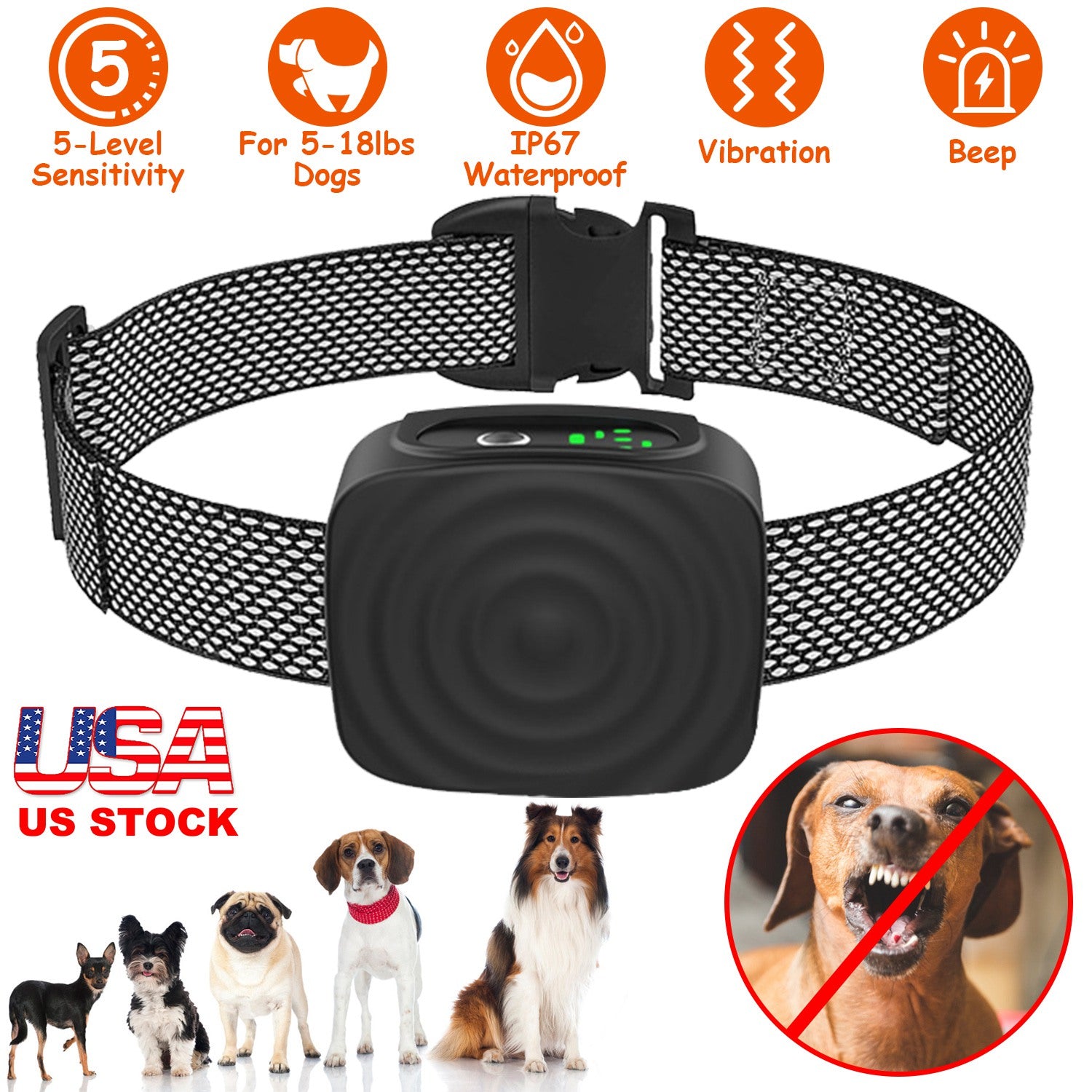 Anti Bark Dog Collar for Small Dogs No Shock Dog Training Collar Automatic Barking Stopper Terminator Waterproof USB Rechargeable